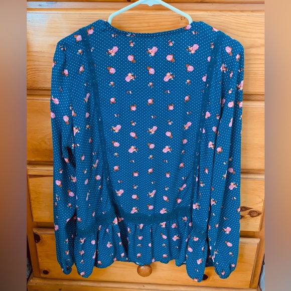 MATiLDA JANE Floral Peasant Top Rayon Blouse Women’s SzXL blue pink - Picture 2 of 3